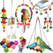 19 Pcs Pet Bird Parakeet Cockatiel Toys Cage Swing Hammock Shoe Chewing Toy Hanging Bell Wooden Perch for Conures Love Birds Finches Budgie