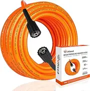 Kink Resistant Power Washer Hose 50 FT 1/4 Inch M22 14mm 3300 PSI, Ufixed Orange Flexible High Pressure Washer Hose Extension Brass Connector, Fit to All Electric and Gas High Pressure Washer