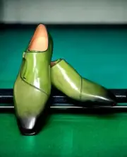 New Hand Crafted Green Real Leather Single Monk Strap For Wedding & Party Shoes
