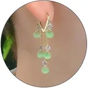 [Aonklot] Jade Earrings for Women Green Jade Drop Earrings Cat's Eye Stone Earrings Heart Tassel Earrings Ball Dangle Earrings Crystal Stone Earrings Lucky Earrings Jewelry Gifts for Mom Wife