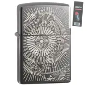 Zippo 29421 Umbrellas Black Ice Chrome Finish Full Size Lighter + FLINT PACK