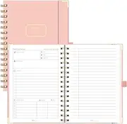 EMSHOI A5 Meeting Notebook Work Planner - Professional Project Organiser with Action Items, Agendas, Notes | 140-Page Small Office Business Diary for Men Women Productivity, (15.5x21 cm) Pink