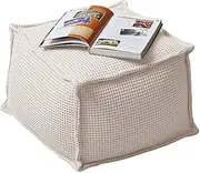 100% Pure Cotton Waffle Beanbag Stool Ottoman with Filling Square Bean Bag Corner Seat Footrest Footstool Futon (Color : Beige)