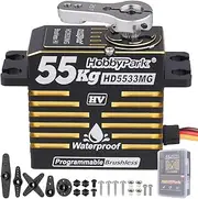 HobbyPark Waterproof 55KG High Torque Servo Motor Brushless Metal Gear Digital Servo Programmable 8.4V HV Servo for 1/8 1/10 1/12 RC Crawler RC Truck RC Car Buggy Robot DIY Control Angle 180°