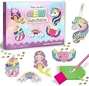Feishiong Diamond Painting Keychain Kits for Kids Ages 5-12, Arts and Crafts, Make Your Own Gem Art Keychains by Number, Birthday Gifts for Girls (Ice Cream & Unicorn Keychain)