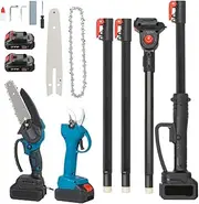 4-in-1 Pole Pruning Shear, Cordless Electric Pruning, Handheld Chainsaw, with 2 Rechargeable Battery, 6.7 FT Detachable High Reach Extension Pole for Trees