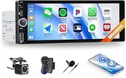 Single Din Car Stereo with Wireless CarPlay Android Auto, 6.86 inch HD Touch Screen 1 Din Car Radio with Bluetooth 5.0, Mirror Link, USB/Type C, 4 * 60W, FM Radio + SWC + Backup Camera + MIC