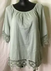AUTOGRAPH SAGE GREEN "LACE TRIM" 3/4 SLEEVE PEASANT TOP SZ 24-NEW REDUCED $