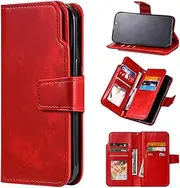 Compatible for Case Samsung Galaxy A42 (5G) Magnetic Leather Case Wallet Phone Case with Bracket Card Holder Case+2X Tempered Glass Screen Protector-Red