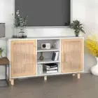 vidaXL Sideboard White 105x30x60 cm Solid Wood Pine and Natural Rattan OLL