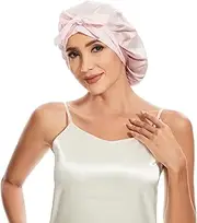 NATUREKESS 22 Momme 100% Mulberry Silk Bonnet for Women, Silk Sleep Cap for Hair Care, Silk Hair Wrap for Sleeping with Elastic Stay on Head All Night (Pink)