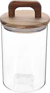 Clear Cute Glass Storage Canister Holder with Airtight Bamboo Lid, Modern Decorative Medium Container Jar for Coffee, Spice, Candy, Salt, Cookie, Condiment, Pepper, Sugar