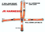 OFF ROAD HARNESS SFI 16.1 5 POINT CAM LOCK ROLL BAR MOUNT BELT ORANGE