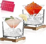 Stemless Martini Glasses Set of 2 with Caviar Chiller - Martini Glass with Caviar Serve Bowl - Elegant Bar Cocktail Glasses Gift Set for Manhattan,Margarita,Martini,Cosmopolitan