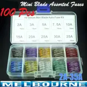 100 Pcs Assorted Standard Auto Car Vehicle Boat Mini Blade Fuse Kit 2A - 35A AMP