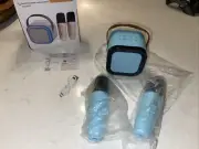 Mini Karaoke Machine Bluetooth Speaker with 2 Wireless Microphone with LED Light