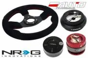 NRG 320mm Race Suede Steering Wheel RD St 190H Hub 2.0 Red Quick Release Lock LB