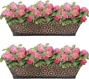 ZVOWOS Black Metal Railing Planter Window Box (2 Pack, 24 Inch) Horse Trough Planter with Coco Fiber Liner Deck Balcony Rail Planter for Porch Fence Patio Outdoor Garden Décor