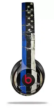 Skin ONLY Wrap for Beats Solo Wireless 2 3 4 Painted Cracked Blue Line USA Flag