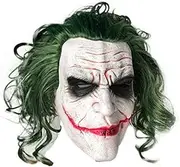 Latex Joker Cosplay Costume Scary Mask,Halloween Masks Full Head Mask with Hair Dress up,Theme Party Props