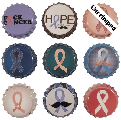 100 Cancer Homebrew Beer Bottle Crown Caps (9 DIFFERENT!) Awareness Home Brew