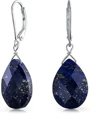 [Bling Jewelry] Classic Faceted Briolette Blue Lapis Lazuli Gemstone Green Aventurine Purple Amethyst Pear Shaped Drop Teardrop Dangle Lever back Earrings For Women .925 Sterling Silver