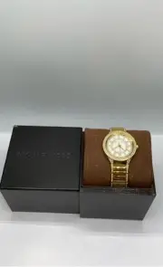 MICHAEL KORS 36mm WR 50m White MOP Crystal Accent Ladies' St. Steel Watch, NIB