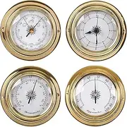 Barometer Thermometer Hygrometer Clock Set, 3 in 1 Multifunction Weather Station, Gold