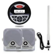 Herdio Marine 12V AM/FM Bluetooth Head Unit+4"Box Surface Mount Speakers+Aerial