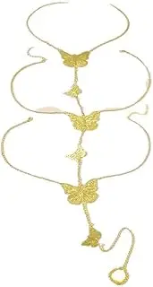 [Generic] Butterfly Tassel Chain Arm Cuff for Women Butterfly Hand Chain Bracelet Butterfly Ring Bracelet Long Chain Butterfly Armband Charm Multilayer Armband Jewelry for Women