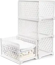[AVLA] 4 Pack 38" Stackable Plastic Storage Basket, Plastic Foldable Closet Organizer Storage Bins, Wardrobe Storage Box Clothes Drawer Shelf Container for Cupboard Bedroom Dorm Bathroom Kitchen Office