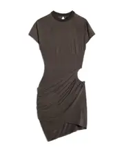 draped short-sleeve dress XL,XXL Black