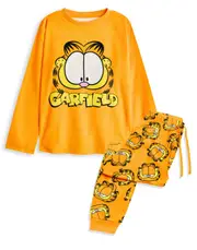 Garfield Womens Long Sleeve Long Leg Pyjama Set Orange Big Face X-Large