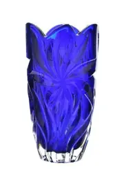 Flower Vase 11 " Crystal Glass Dark Blue Bud Vase Home Decor Czech Bohemia