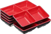 sourcing map 6Pcs MF Square Dipping Bowls, Small Black Red Side Dish Bowls with 2 Compartment Divided Seasoning Plate Soy Dishes for Condiment Desserts Home BBQ Party Picnic Restaurant