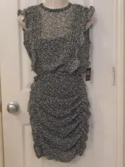 Womens Express Chiffon Lined Dress Ruffle Sleeve Floral Black White XS NWT