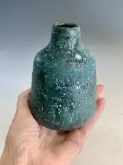 Gorgeous Turquoise On Black Clay -Signed Studio Art Pottery Ceramic Vase