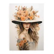 Girl Flower Cap Modern Art Painting Canvas Print