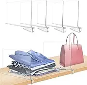 Lenamos 6 Pack Acrylic Shelf Dividers, Clear Shelf Dividers for Closets, Plastic Shelve Dividers for Clothes Purses Separators, Wood Shelves Organizer for Bedroom, Kitchen, Office, Cabinets, Bathroom