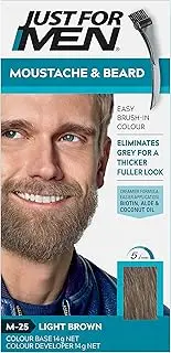 Just For Men Moustache & Beard, Beard Dye For Grey Hair With Brush Included, Eliminates Grey For A Thicker & Fuller Look - Colour: Light Brown, M-25