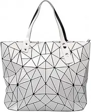 [Ulalaza] Geometric Lattice Top-handle Handbag for Women Matte Tote Purse Handbags Geometry Shoulder Bag