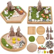 WEBEEDY 3 Sets Chicken Mini Zen Garden Kit Japanese Zen Garden for Desk,Meditation Desktop Sandbox with Bamboo Tray,Sand,Tools for Women Men Home Office Desktop Accessories Decor Gift