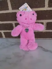 Build A Bear Mini PINK Frog 9" Plush-Stone Heart Charm Medal Ball Chain Necklace