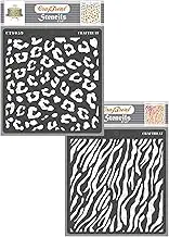 CrafTreat Stencil - Cheetah & Zebra (2 pcs) | Reusable Painting template for Journal, Notebook, Home Decor, Crafting, DIY Albums, Scrapbook and Printing on Paper, Floor, Wall, Tile, Fabric, Wood 6"X6"