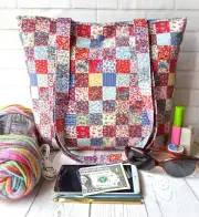 Shoulder Bag Knit Crochet Project Yarn Feed Sack Patchwork Fabric Handmade Tote
