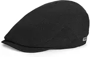 [CHIC DIARY] Men's Flat Cap Gatsby Newsboy Duckbill Cap Driving Cabbie Hat Classic Baker Artist Painter Beret Cap Black, Black, One size