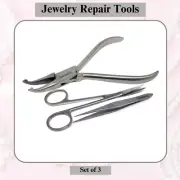 Scissors + Tweezers + Pliers For Jewelry & Watch Repair Gems Fixing Tools 3 Pcs