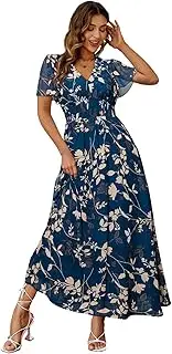 [Simplee Apparel] Simplee Women's Wrap V Neck Formal Maxi Dress Sequin Sparkle Bridesmaid Dress