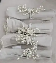 Victorian Trading 4 Pearl Laurel Leaf Wreath Baroque Napkins & Rings 42C