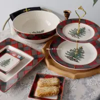 在飛比找ETMall東森購物網優惠-Spode復古美式圣誕節火雞盤裝飾雙層蛋糕盤方形盤超大湯碗零